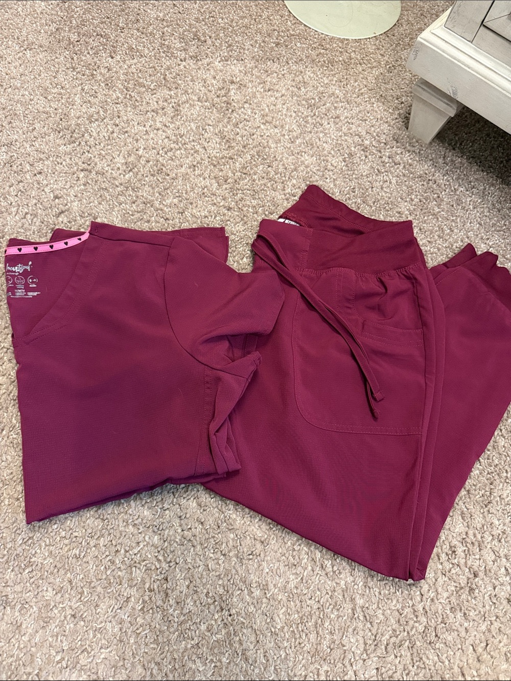 HeartSoul Women's Scrub Top and Jogger Set - Burgundy